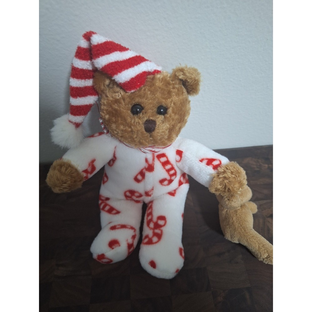 Galerie Holiday Teddy Bear Candy Cane PJs Stripe Night Cap‎ Mini Bear